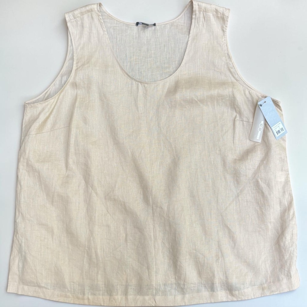 Go Silk Tank Top NWT 3X Beige 100% Linen Scoop Neck Neutral Boxy Lagenlook
